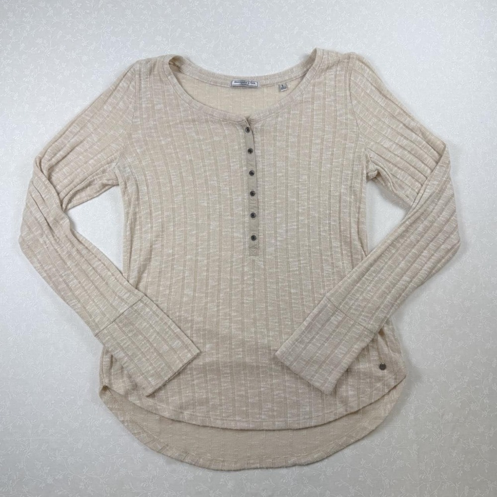 Vintage Abercrombie & Fitch Cream Ribbed Henley Sweater | Size L